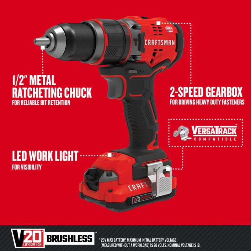 Outlet ✔️ Craftsman 20 V 1/2 in. Brushless Cordless Hammer Drill Kit (Battery & Charger) 🛒 4 Outlet ✔️ Craftsman 20 V 1/2 in. Brushless Cordless Hammer Drill Kit (Battery & Charger) 🛒 - Image 2
