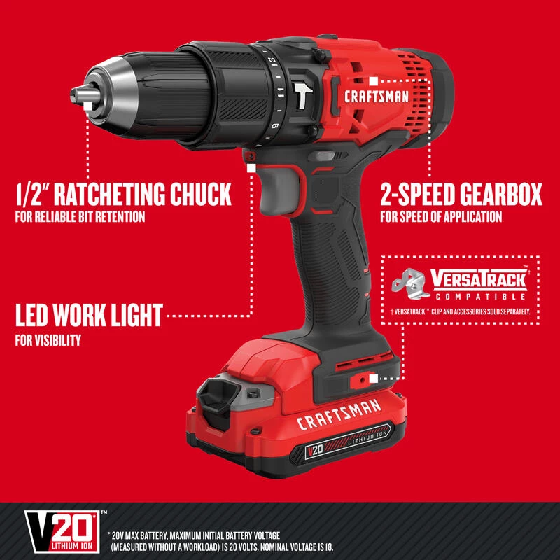 Coupon ✨ Craftsman 20 V 1/2 in. Brushed Cordless Hammer Drill Kit (Battery & Charger) 👍 4 Coupon ✨ Craftsman 20 V 1/2 in. Brushed Cordless Hammer Drill Kit (Battery & Charger) 👍 - Image 2