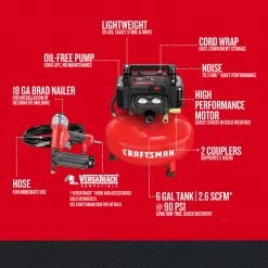 Top 10 ❤️ Craftsman 6 gal Pancake Portable Brad Nailer and Air Compressor Combo Kit 150 psi 0.8 HP 🎉 12 Top 10 ❤️ Craftsman 6 gal Pancake Portable Brad Nailer and Air Compressor Combo Kit 150 psi 0.8 HP 🎉 -Craftsman Sales 2022 6479df10 1c00 4306 90e4 648c543377e3