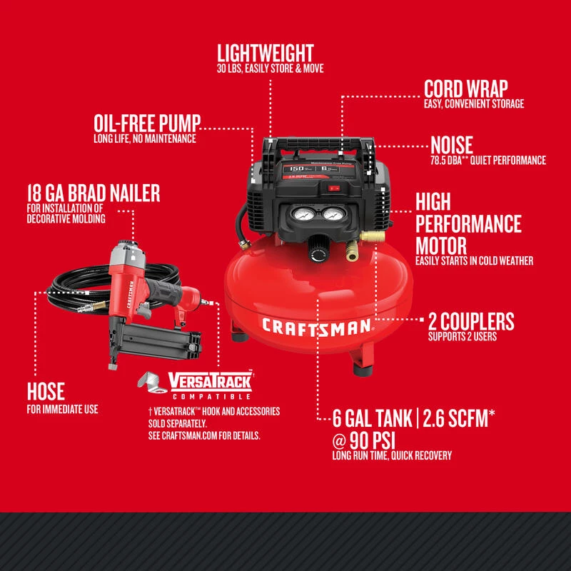 Top 10 ❤️ Craftsman 6 gal Pancake Portable Brad Nailer and Air Compressor Combo Kit 150 psi 0.8 HP 🎉 5 Top 10 ❤️ Craftsman 6 gal Pancake Portable Brad Nailer and Air Compressor Combo Kit 150 psi 0.8 HP 🎉 - Image 3