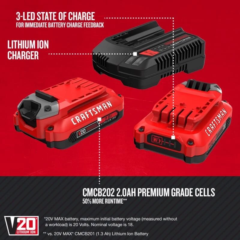 Outlet 🌟 Craftsman 20V MAX 20 V 2 Ah Lithium-Ion Starter Kit 3 pc 🔔 4 Outlet 🌟 Craftsman 20V MAX 20 V 2 Ah Lithium-Ion Starter Kit 3 pc 🔔 - Image 2
