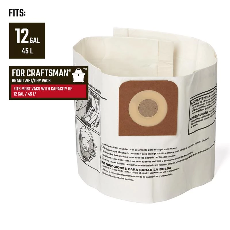 Wholesale ๐ Craftsman 2 in. L X 11 in. W Wet/Dry Vac Dust Bag 12 gal 2 pc ๐ 4 Wholesale ๐ Craftsman 2 in. L X 11 in. W Wet/Dry Vac Dust Bag 12 gal 2 pc ๐ - Image 2