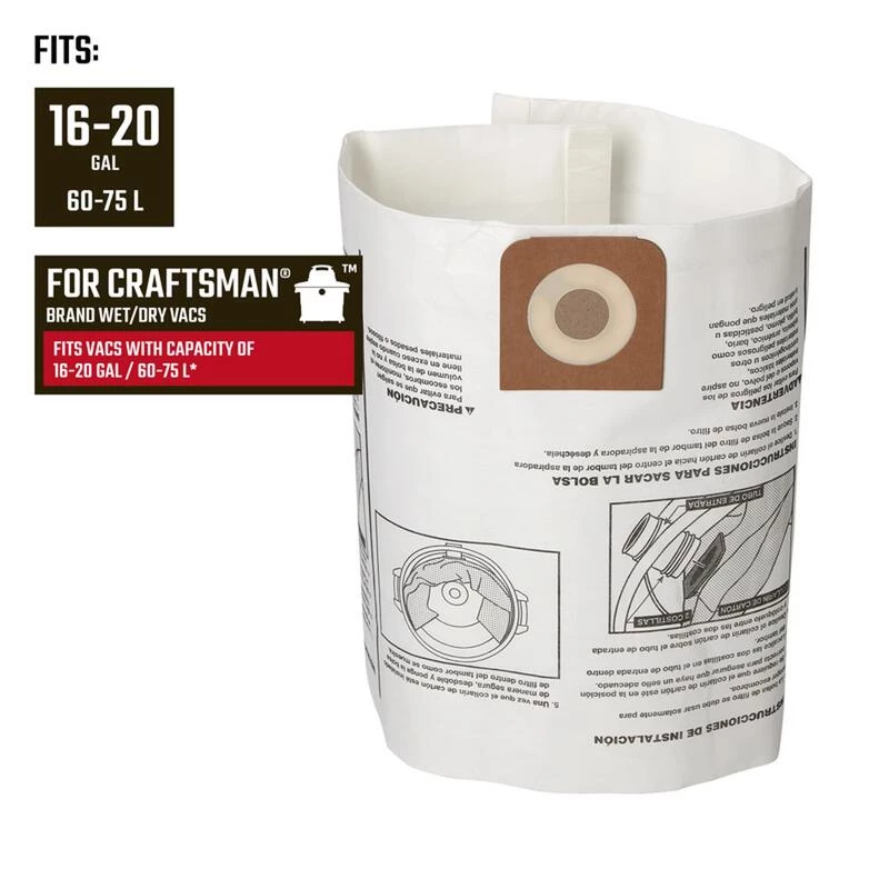 New ⌛ Craftsman 2 in. L X 12 in. W Wet/Dry Vac Bag 16-20 gal 2 pc 👏 4 New ⌛ Craftsman 2 in. L X 12 in. W Wet/Dry Vac Bag 16-20 gal 2 pc 👏 - Image 2
